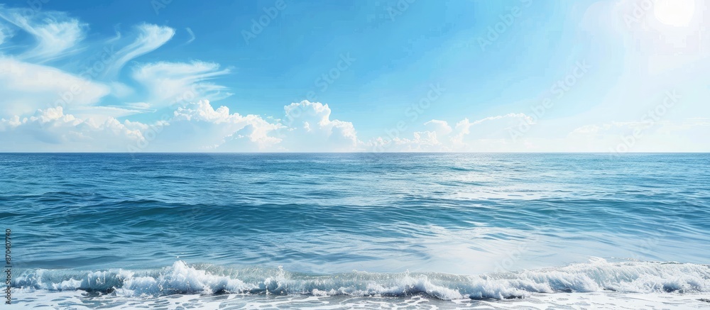 Fototapeta premium The ocean viewed from the shore is a valuable natural backdrop for a copy space image.