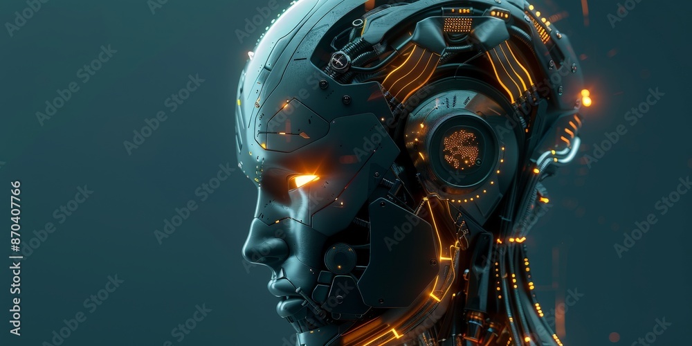 Advanced AI Robot Profile in Neon Blue Advanced AI Robot Profile in Neon Blue