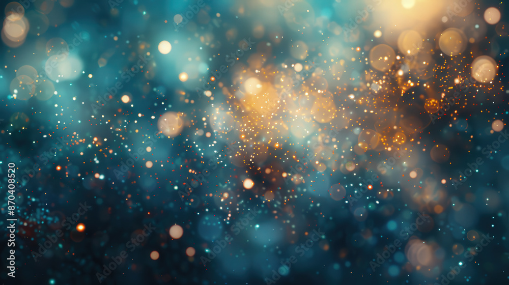 Fototapeta premium Abstract Night Sparkles, Glittering Bokeh Lights Beautiful abstract image of blue and gold bokeh lights, evoking a sense of magic and wonder, perfect for festive and celebratory themes