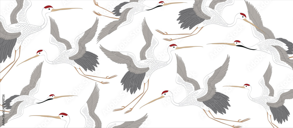Obraz premium Crane birds element decoration banner design in vintage style. Animal wildlife background. 
