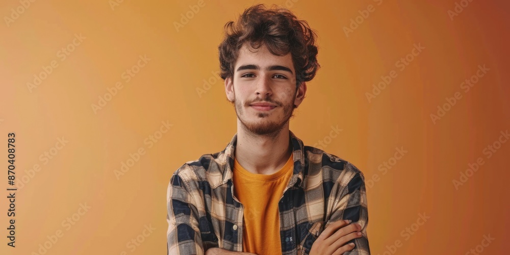 A man with a beard and a plaid shirt is smiling at the camera A man with a beard and a plaid shirt is smiling at the camera