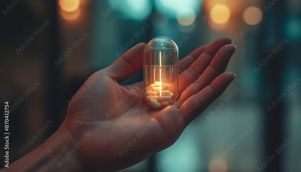a hand holding a multicolored capsule a hand holding a multicolored capsule