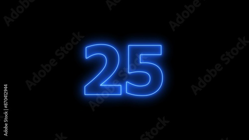 Digital Blue color neon number twenty-five with alpha channel, neon sign illustration.