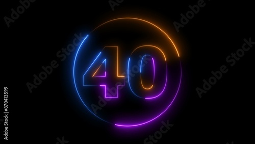 Neon digital number forty with alpha channel, neon sign illustration.