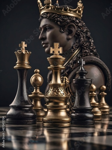 Vibrant chess pieces background,concept of International chess day.