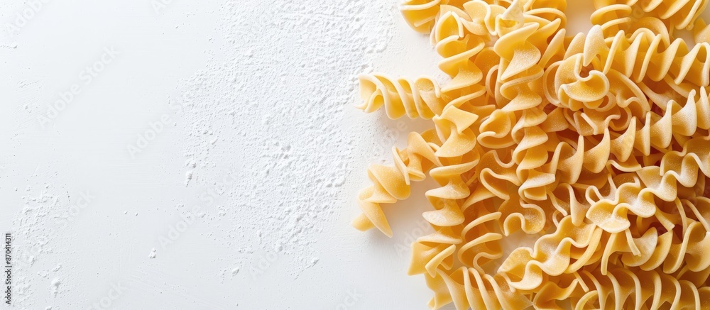 Obraz premium Dry uncooked lasagna noodles on a white background with copy space image.