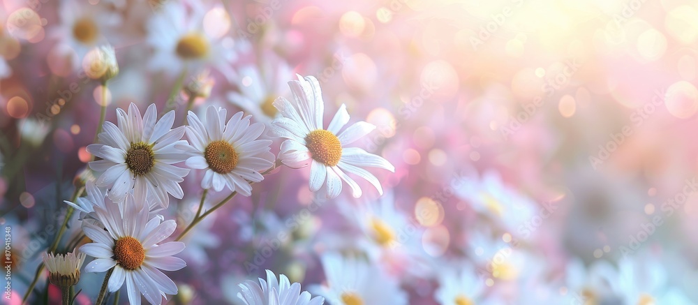 A close-up image features fresh daisies against a blurred background, leaving room for additional content. A close-up image features fresh daisies against a blurred background, leaving room for additional content.