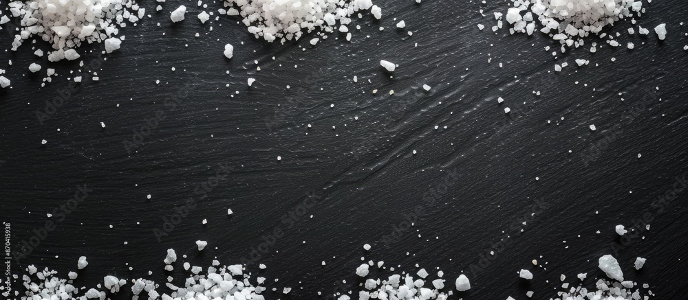 Obraz premium Salt arranged in a frame on a black background with room for a copy space image.