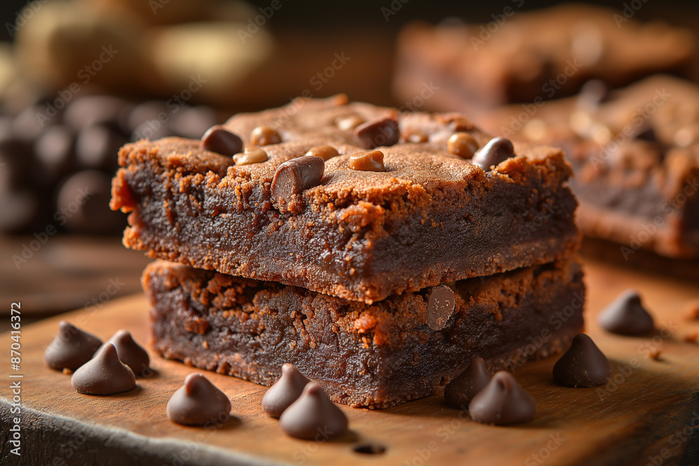 A brownie with chocolate chips on top of it