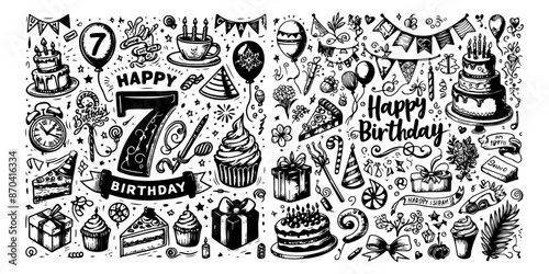 Wallpaper Mural Charming Birthday Calligraphy: Hand-Drawn Cakes and Balloons. Elegant Birthday Lettering: Calligraphy Quotes and Party Illustrations. Stylish Birthday Wishes: Calligraphy and Hand-Drawn Party Art. Torontodigital.ca