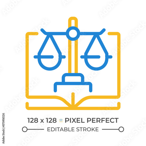 Constitutional law two color line icon. Legal government regulation. Legislative system protection bicolor outline symbol. Duotone linear pictogram. Isolated illustration. Editable stroke