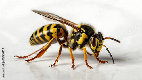 Common wasp, Vespula vulgaris, European wasp isolated on white, top view photo