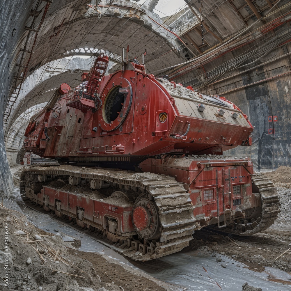 A large excavator moving stone or soil in a quarry. A large excavator moving stone or soil in a quarry.