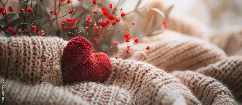 Valentine concept depicted with a heart-shaped object on a blanket background, with ample copy space image to enhance the romantic theme. Valentine concept depicted with a heart-shaped object on a blanket background, with ample copy space image to enhance the romantic theme.
