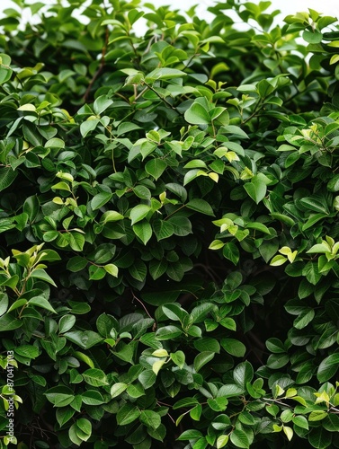 A lush green bush with leaves that are green and brown. The leaves are very thick and the bush is very dense