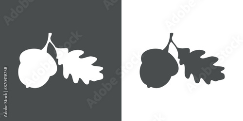 Logo con silueta de hoja de roble con semilla de bellota o nuez en una rama de árbol