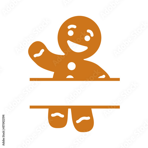 Logo postre de Navidad. Banner horizontal con silueta de hombre de pan de jengibre saludando para felicitaciones y tarjetas