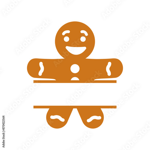Logo postre de Navidad. Banner horizontal con silueta de hombre de pan de jengibre para felicitaciones y tarjetas