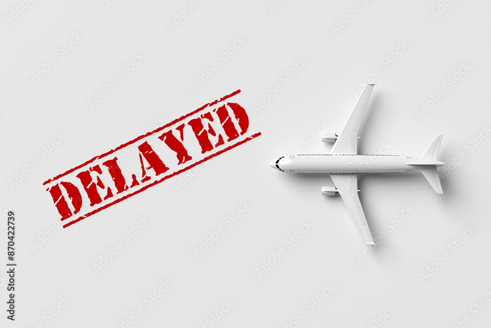 White toy airplane is delayed on white background White toy airplane is delayed on white background