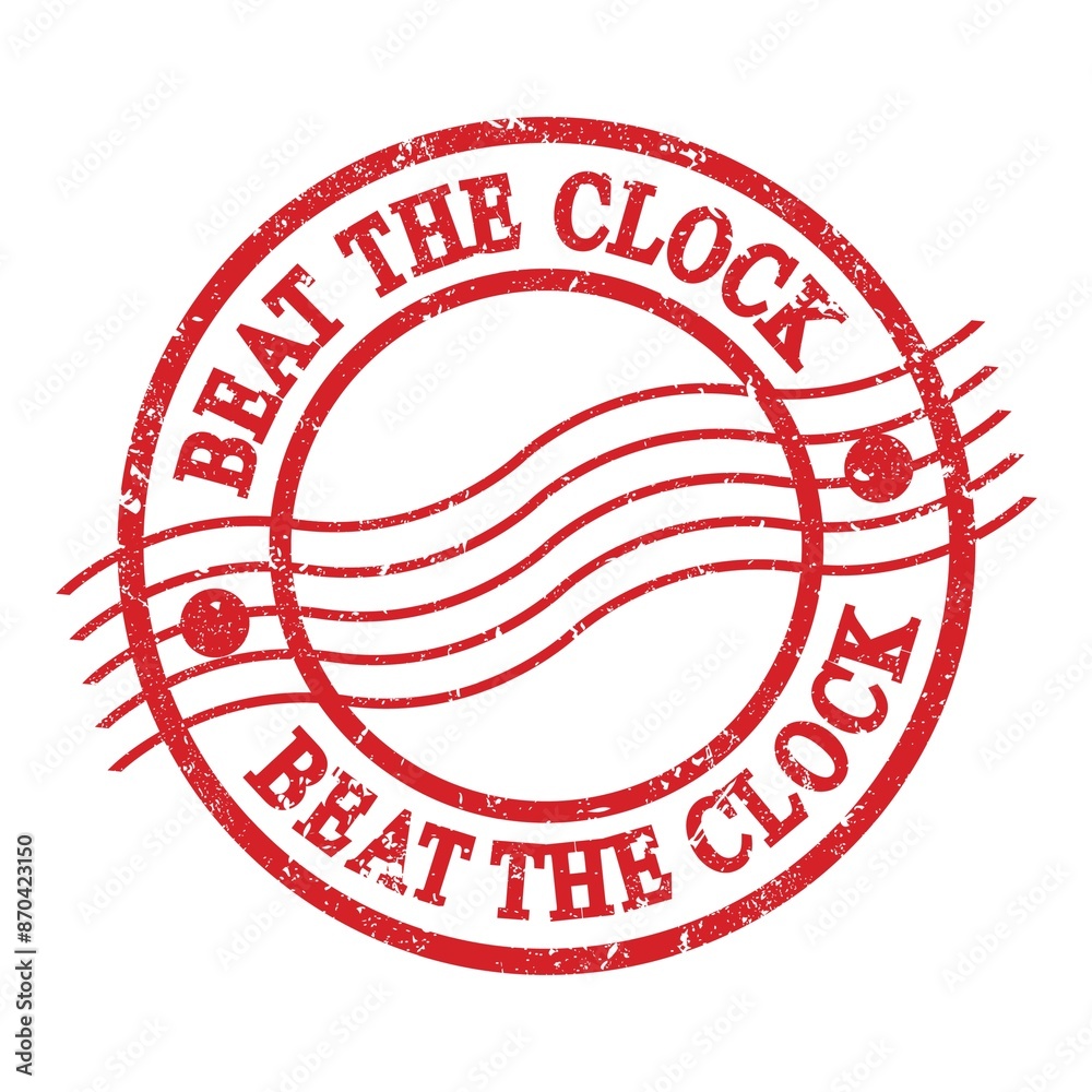 BEAT THE CLOCK, text written on red postal stamp. BEAT THE CLOCK, text written on red postal stamp.