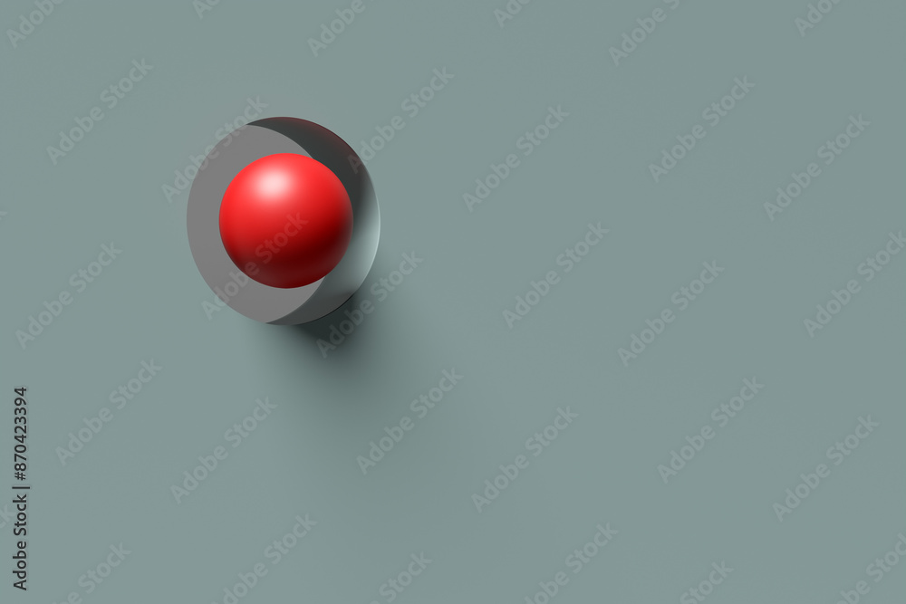 Red sphere passing through a round hole in a green wall Red sphere passing through a round hole in a green wall