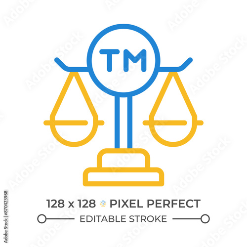 Intellectual property law two color line icon. Protect author rights. Trade mark legal registration bicolor outline symbol. Duotone linear pictogram. Isolated illustration. Editable stroke