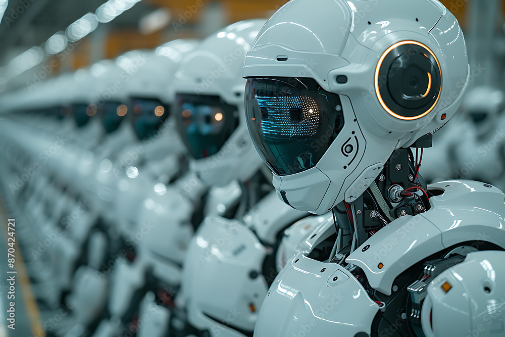 Robots automating tasks in offices or factories, highlighting interactions between humans and robots and efficiency improvements Robots automating tasks in offices or factories, highlighting interactions between humans and robots and efficiency improvements
