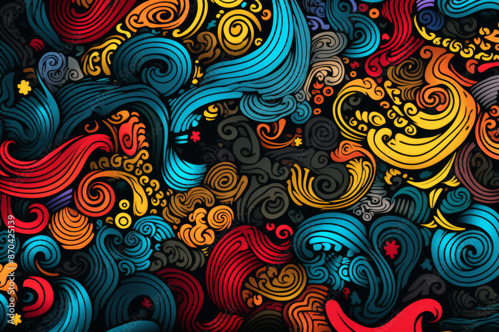 Vibrant, colorful swirls and abstract shapes intertwine, creating a mesmerizing and dynamic artwork that evokes energy, movement, and creativity through bold visual expression. Vibrant, colorful swirls and abstract shapes intertwine, creating a mesmerizing and dynamic artwork that evokes energy, movement, and creativity through bold visual expression.