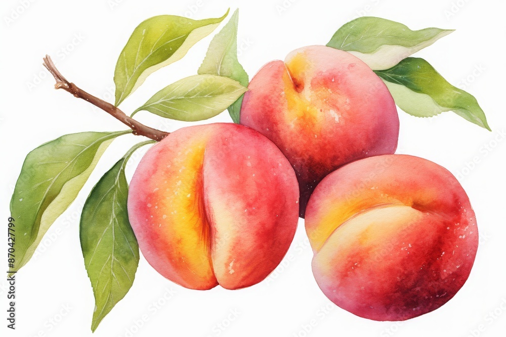 peaches in watercolor drawing isolated on white background peaches in watercolor drawing isolated on white background