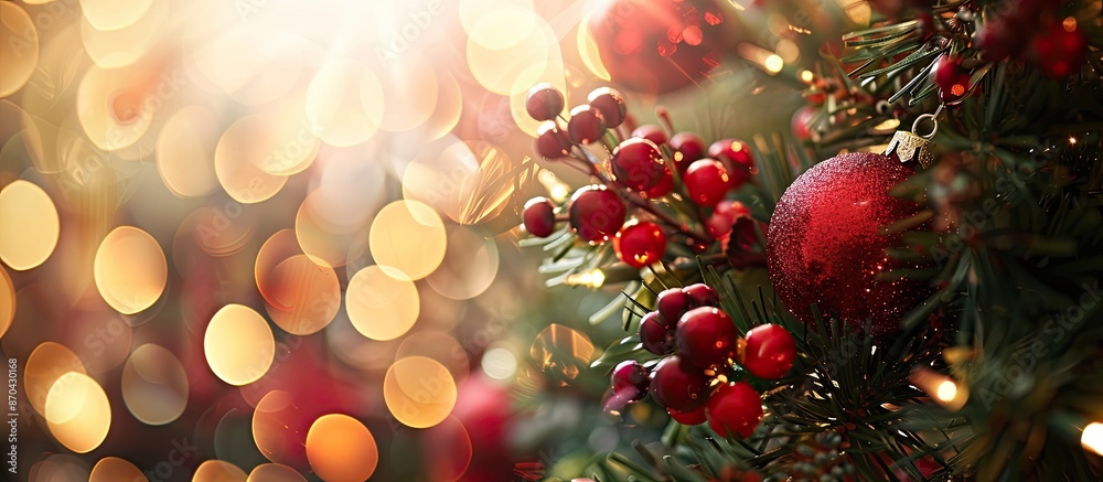 Close-up image of a Christmas decoration with copy space image showing festive ornaments on a decorated tree. Close-up image of a Christmas decoration with copy space image showing festive ornaments on a decorated tree.