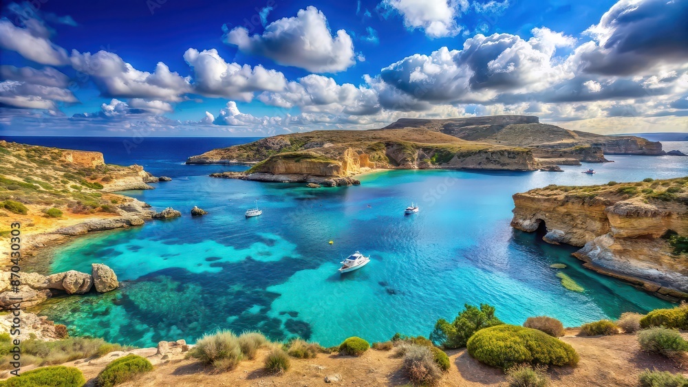Fototapeta premium Beautiful Comino Island in Gozo with crystal clear blue waters and picturesque coastline , crystal clear water