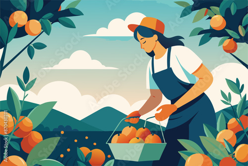 Vector image of traditional citrus fruit harvest