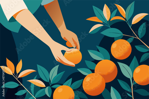 Vector image of traditional citrus fruit harvest