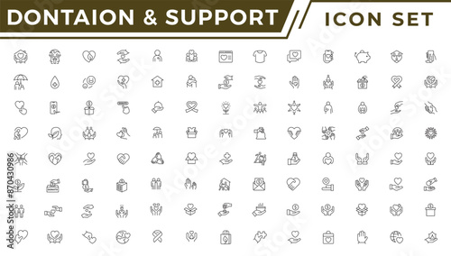 Donation and support. Vector illustration in modern thin line style of honesty related icons: confidence, trustworthy, friends, truth, faith, sincerity icon set