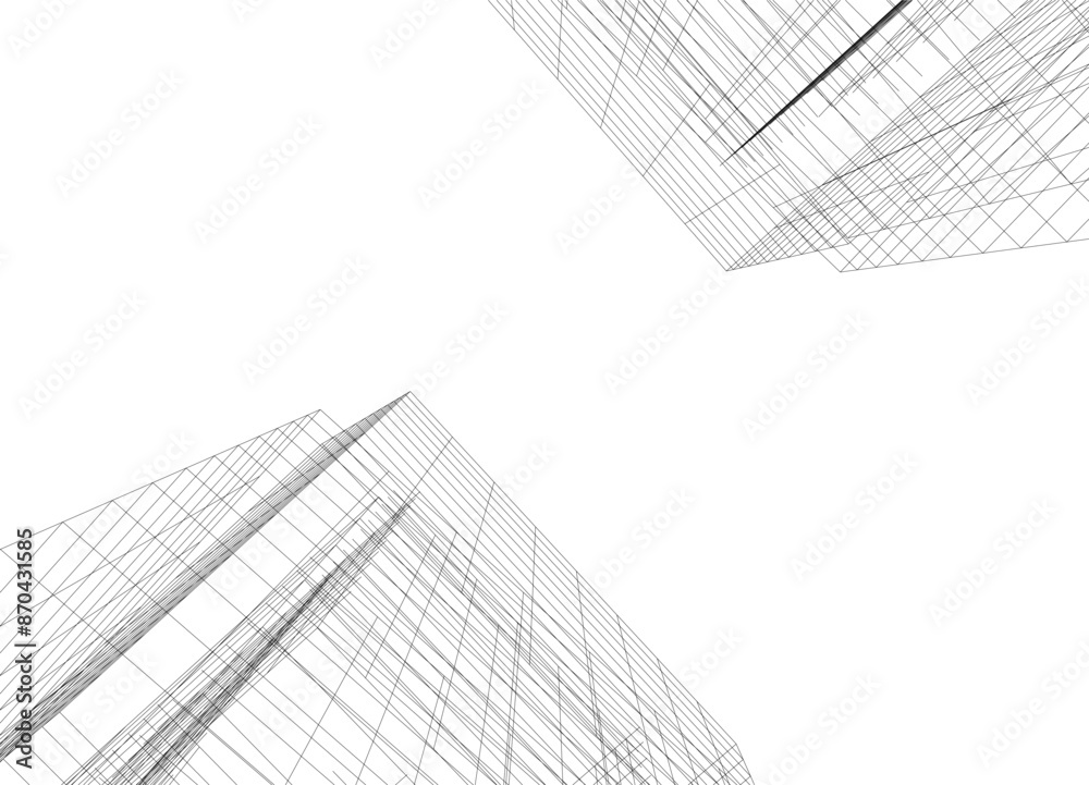 Modern architecture building vector 3d drawing