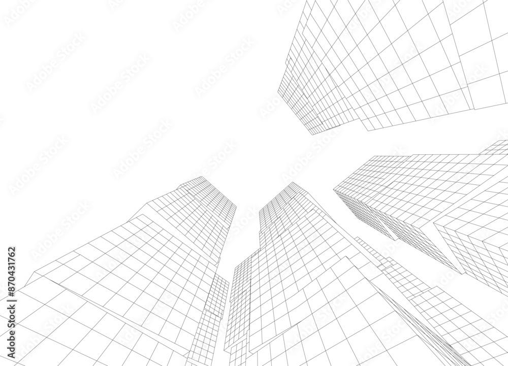 Modern architecture building vector 3d drawing Modern architecture building vector 3d drawing