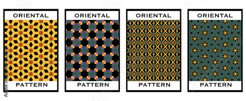 Set of 4 Oriental pattern for textiles, wallpapers, business cards, leaflets, for use in graphics