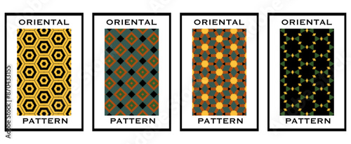 Set of 4 Oriental pattern for textiles, wallpapers, business cards, leaflets, for use in graphics