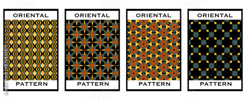 Set of 4 Oriental pattern for textiles, wallpapers, business cards, leaflets, for use in graphics