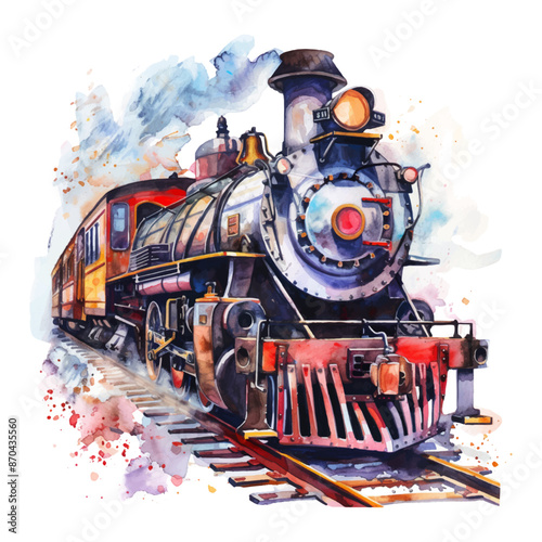 Watercolor train isolated on white background