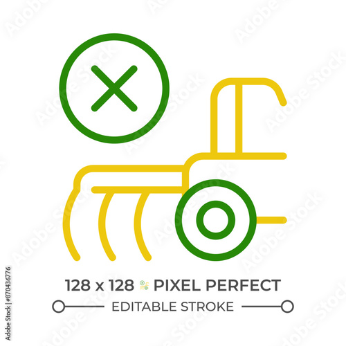 No till farming two color line icon. Zero tillage. Cultivation technique. Seeding equipment. Direct drilling bicolor outline symbol. Duotone linear pictogram. Isolated illustration. Editable stroke