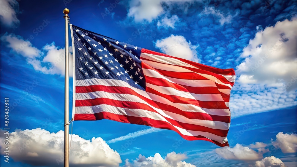 American flag waving proudly in the wind on Memorial Day, patriotic, holiday, national, red white and blue American flag waving proudly in the wind on Memorial Day, patriotic, holiday, national, red white and blue