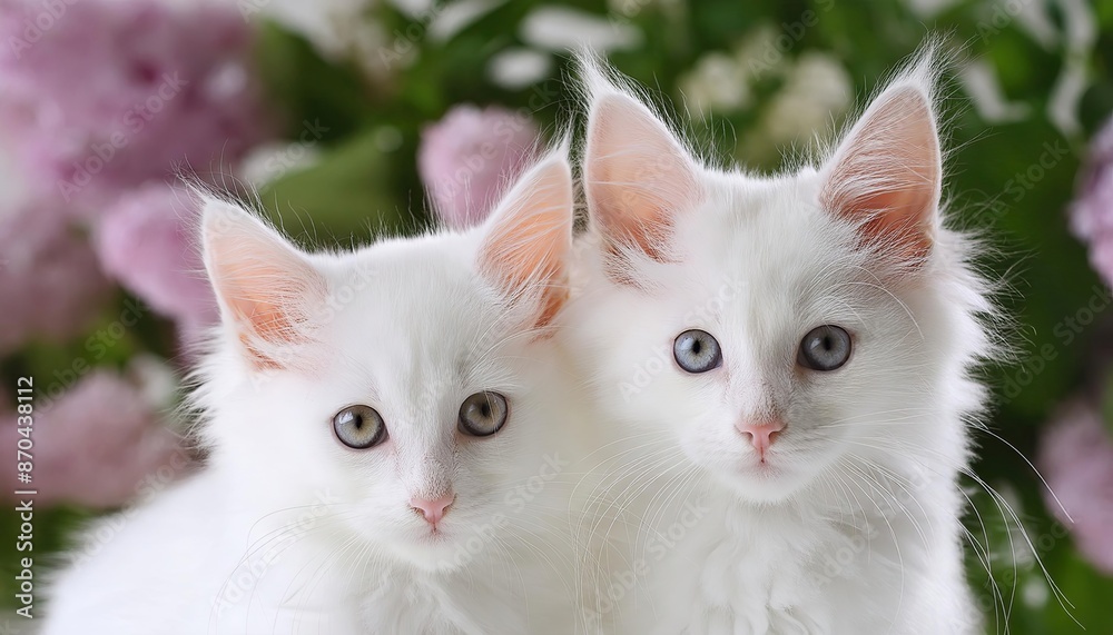 Fototapeta premium Two Angora cat kittens with light eyes.