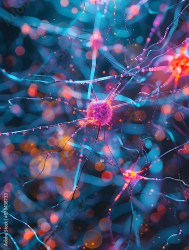 Glitch Infused Neural Network Visualization in Neon Tinged Futuristic Escape photo