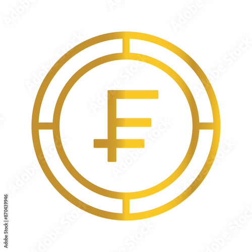 Currency Swiss franc golden coin, can be used as a symbol design for Money, Finance and business. with a gradient fill design.