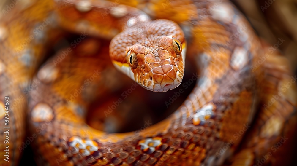 Fototapeta premium Vibrant Twisted Python Coiled in Lush Natural Environment