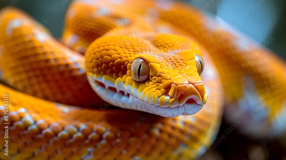 Mesmerizing Coiled Reptile with Vibrant Hues in Minimalist Magazine Frame Mesmerizing Coiled Reptile with Vibrant Hues in Minimalist Magazine Frame