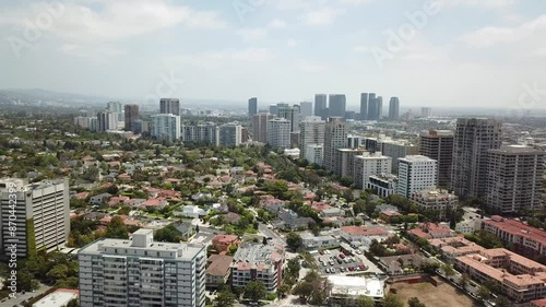 Cinematic Shot of Los Angeles, California in Westwood with Views of Century City and Beverly Hills on a Beautiful Clear Day