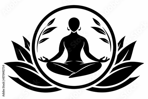 A woman is meditating in a circle surrounded by leaves