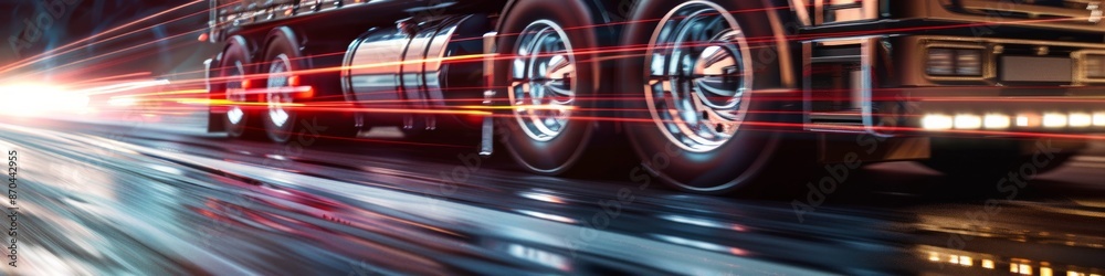 Semi Trucks tire in fast motion. Truck wheels on road Semi Trucks tire in fast motion. Truck wheels on road